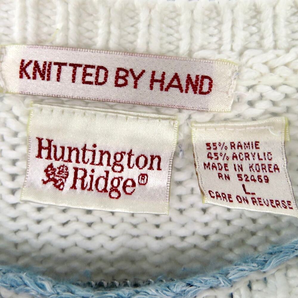 1980s Huntington & Ridge Sweater Vintage Blue Floral Chunky Knit Sweater Grandma - Picture 7 of 7